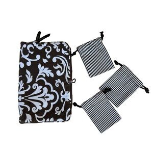 Thirty-One Brown Parisian Jewelry Bifold Pouch With 3 Jewelry Accessory Bags